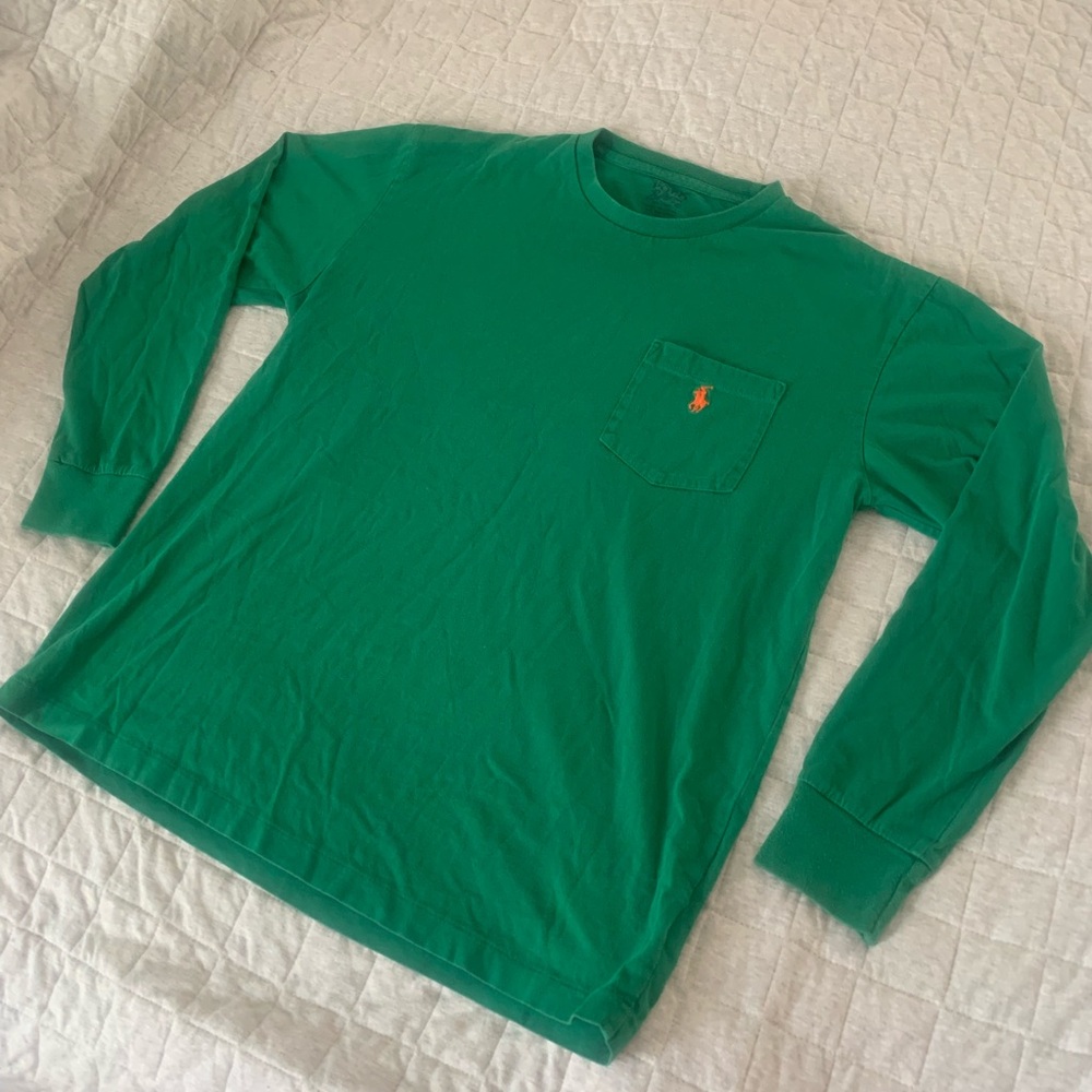 Polo Ralph Lauren green orange logo front pocket longsleeve crewneck shirt